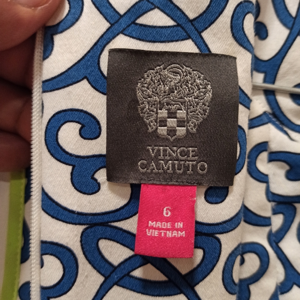 Vince Camuto Navy Blue White Print Sleeveless Cotton Dress Size 6 - Picture 9 of 16